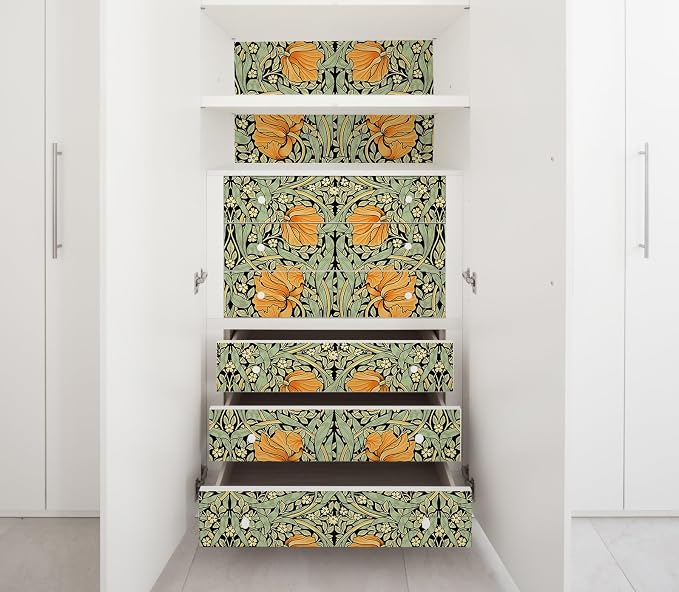HAOKHOME Vintage Floral Wallpaper Peel and Stick Botanical Green/Yellow/Black Wall Murals Home Kitchen Bedroom Decor by William Morris 17.7in x 32.8ft