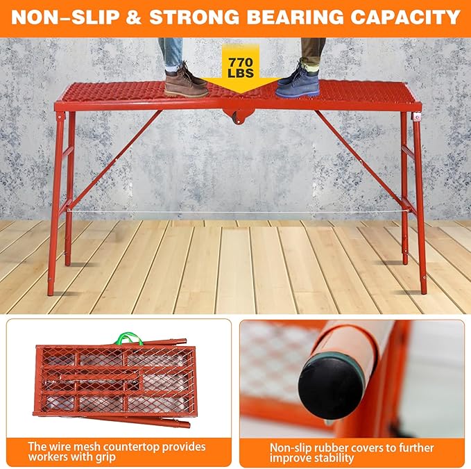 Adjustable Ladder Work Platform, 70(L) x15(W) x Adjustable Platform Ladder for Stairs, Home Portable Scaffoldding,770 Lbs Capacity