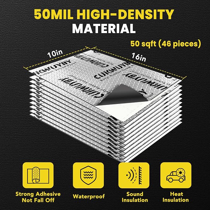 Butyl Sound Deadening 50mil 50sqft Sound Deadening Mat (46pcs) | Car Sound Deadening Material,Sound Deadening for Cars,Automotive Sound Deadener,Noise Insulation,Vibration Dampening Material