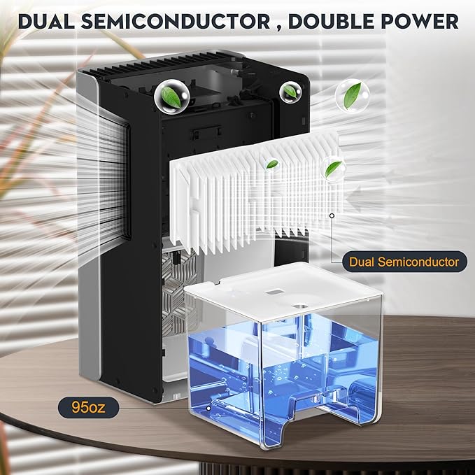 ToLife Dehumidifier for Home, 1000 sq.ft Dehumidifiers for Basement Bedroom Bathroom with 95 OZ Water Tank, Auto Shut Off 7 Colors LED Light, Silver