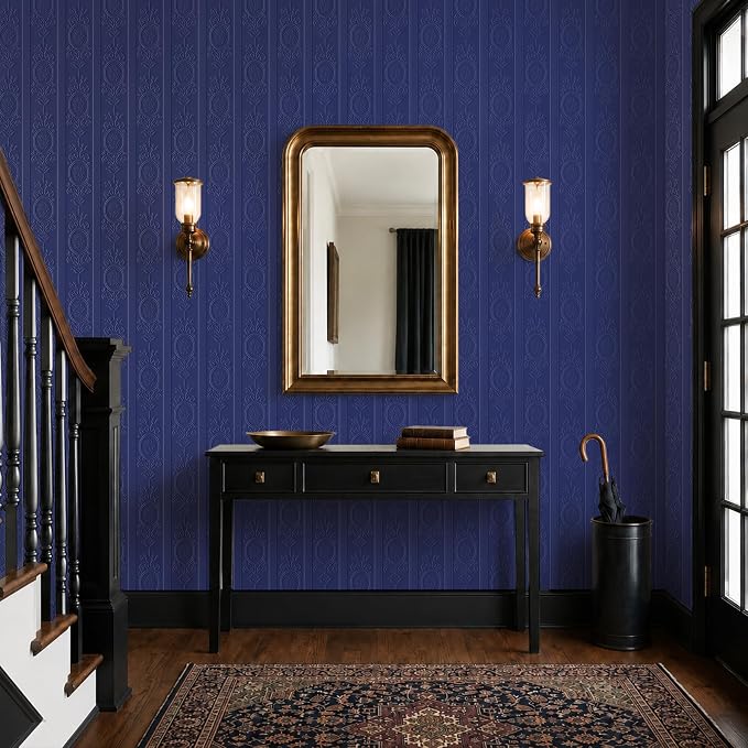 Navy Blue 3D Embossed Textured Peel Stick Wallpaper 17.3"x120" | Removable Renter Friendly Contact Paper, Waterproof Self Adhesive Wallpaper for Bedroom, Bathroom, Decor