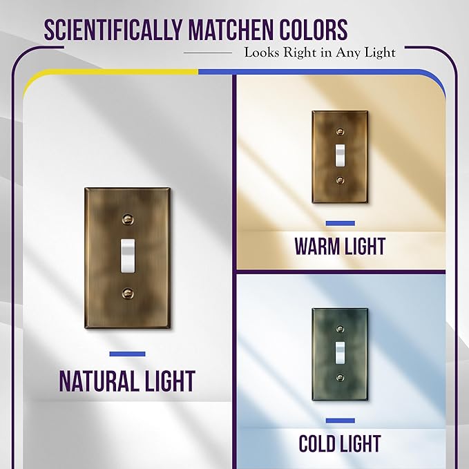 ENERLITES Toggle Light Switch Metal Wall Plate, Stainless Steel Switch Cover, Corrosion Resistant, Standard Size 1-Gang 4.50" x 2.76", Stainless Steel 201, 7711-AB, Antique Brass