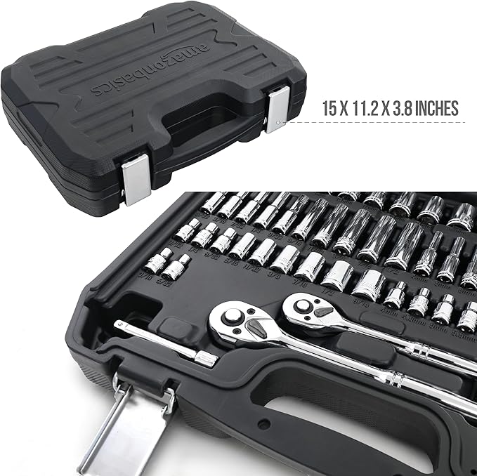 Amazon Basics Mechanic's Tool Socket Set With Case, 123-Piece