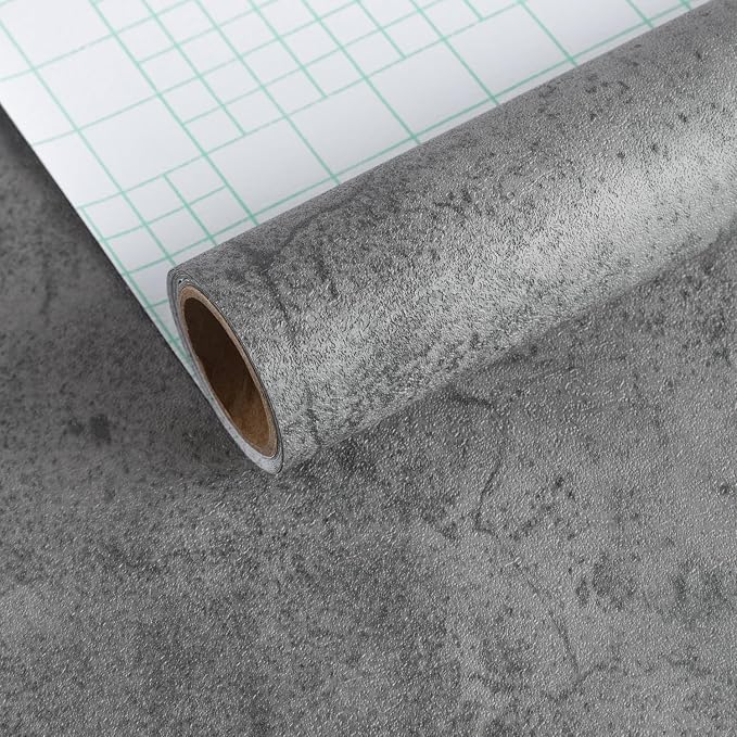 JSEVEM 24"×197" Dark Grey Concrete Contact Paper Self Adhesive Gray Faux Cement Wallpaper Peel and Stick Waterproof Industrial Matte Textured Vinyl Wrap for Office Bedroom Living Walls
