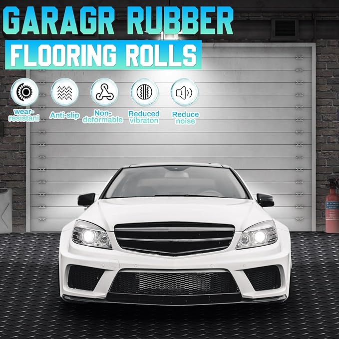 Breling 16 in x 10 ft Rubber Diamond Plate Rolls Garage Floor Mat for Under Car, Heavy Duty Flooring Rug for Trailers Garage, PVC Water/Stain Outside Resistant Parking Rv Tool