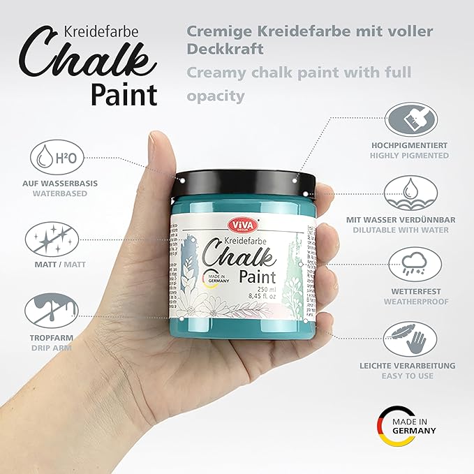 Viva Decor Chalk Paint (Sea Soul) 8.45oz - Featuring a Chalky & Matte Finish, this paint is perfect for crafting Shabby Chic & Vintage looks on wood furniture and decor pieces