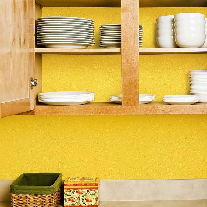 Yellow Peel and Stick Self Adhesive Wallpaper Countertop Contact Paper | Removable Embossed Silk Waterproof Bathroom Wallpaper 15.7" X 118" Kitchen Vinyl Wrap for Cabinet Shelf Liner Paper