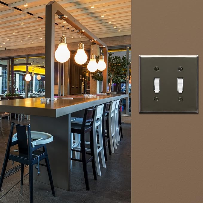 ENERLITES Toggle Light Switch Metal Wall Plate, Stainless Steel Switch Cover, Corrosion Resistant, Standrad Size 2-gang 4.50" x 4.57", Stainless Steel 201, 7712-PBK, Polished Black