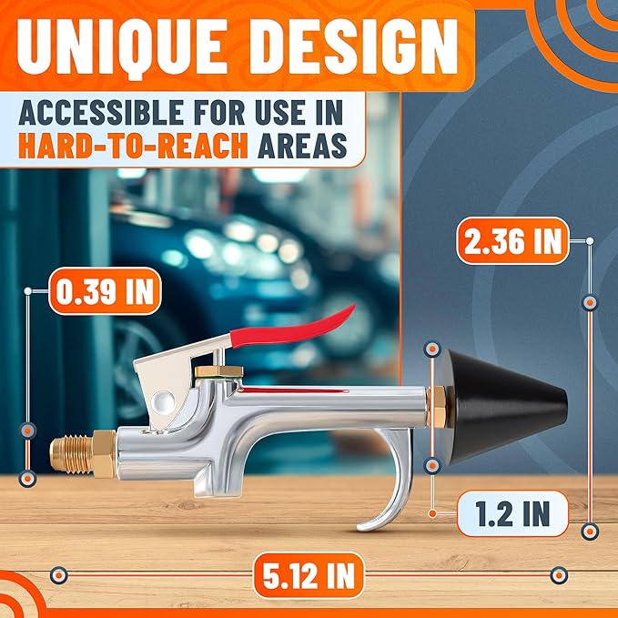 Air Nozzle Blow Gun for Compressor - Stainless Steel Air Gun Blower with Pressure Adjustment, Rust-Resistant Brass Thread, Rubber Tip, Thumb Switch Lever - Compact HVAC Tools for Cleaning Tight Spaces