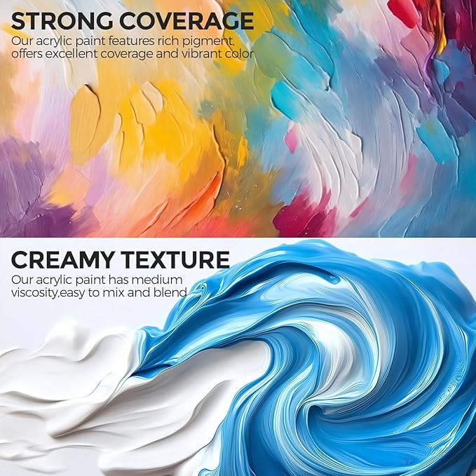 Smallbudi 12 Colors Large Acrylic Paint Set (16.9 oz,500 ml), Bulk Acrylic Paint Non-Toxic Art Painting Supplies on Multi Surface Pumpkin Canvas Wood Craft Fabric Rock for Artist Kids with Color Wheel