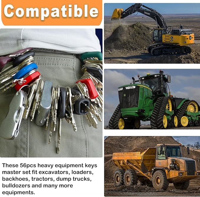 56 Premium Heavy Equipment Keys Master Set Original Construction Machine Ignition Keys Fits Cat Caterpillar JCB Case John Deere Komatsu Kubota Yanmar Linde Takeuchi Ford Holland Volvo