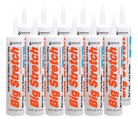 Sashco Big Stretch Acrylic Latex High Performance Caulking Sealant, 10.5 Ounce Cartridge, White (Pack of 12)