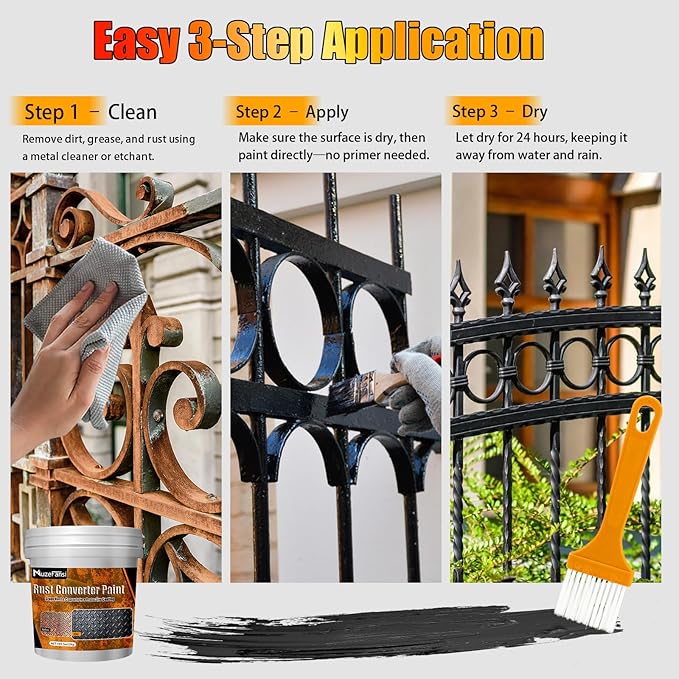 2-in-1 Rust Converter & Metal Primer, 101.5oz Black Rust Inhibitor Paint for Metal, Water-Based Rust Reformer & Corrosion Sealant, Heat Resistant Anti Rust Coating for Cars, Trailers, Boats, Farm Tools & Steel Structures