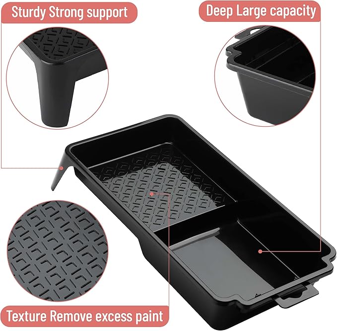 Bates- 4 Inch Paint Tray Set, 81 Pack, 1x 4 Inch Paint Roller Tray, 80x Disposable Plastic Liners, Black and White