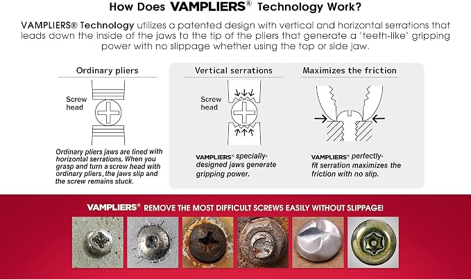VAMPLIERS 10-PC Stripped Screw Extractor Tool Set with Toolbox Storage Case: 8x Made in Japan Screw Removal Pliers, 1x Vise-Grip Locking Plier & 1x Recessed Screw Extractor. | 5" Mini, 6.25", 6.25" Brute, 7" Slip-Joint, 7" vPlus , 7.5" Long Nose, 7.5" ...
