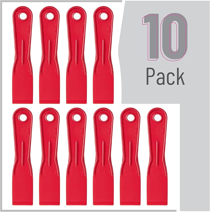 Bates- Plastic Putty Knife Set, 1.5 Inch, 10 Pack, Red, Flexible Paint Scraper Tool for Spackling, Spackle Tool, Plastic Putty Knife Scraper, Solvent Resistant