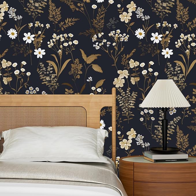 Floral Leaf Vintage Wallpaper Peel and Stick 17.5" x 118", Dark Gold | Self Adhesive/Removable/Waterproof/Thick Vinyl Contact Paper for Bathroom Bedroom Shelf Cabinet Drawer,Prepasted,Easy Peel