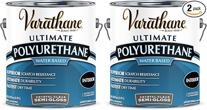 Varathane Water-Based Crystal-Clear Ultimate Polyurethane | Interior Wood Protection | Fast Dry Time | Easy Clean Up | Semi-Gloss | Gallon | 2 Pack