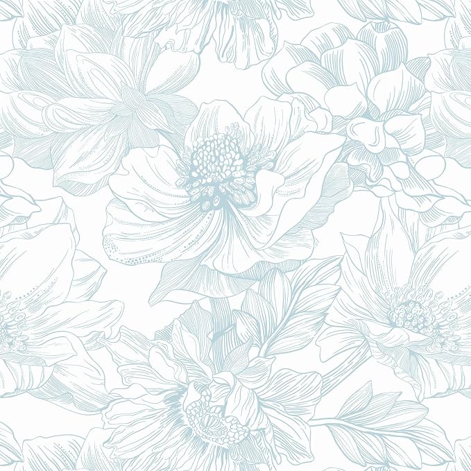 118"x17.3" Peel and Stick Wallpaper Blue Floral Contact Paper Boho White Modern Wallpaper Removable Self Adhesive Wall Paper for Bedroom Bathroom Cabinets Drawers Thicken Vinyl Roll
