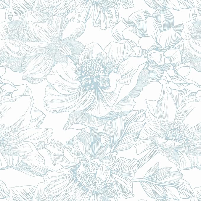 78.7"x17.3" Peel and Stick Wallpaper Blue Floral Contact Paper Boho White Modern Wallpaper Removable Self Adhesive Wall Paper for Bedroom Bathroom Cabinets Drawers Thicken Vinyl Roll