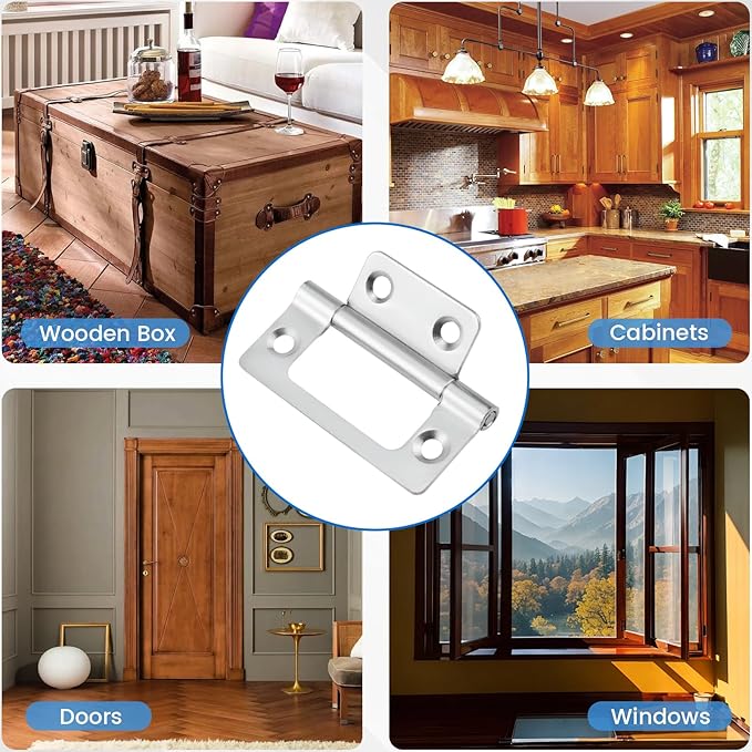 SDTC Tech 4-Pack Non-Mortise Door Hinges Bifold Butt Cabinet Hinges with Screws for Furniture Windows Cupboard etc. - 2 x 0.9 Inch, Silver
