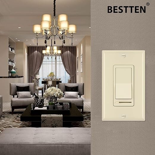 BESTTEN 6 Pack Dimmer Wall Light Switch, Compatible with Dimmable LED, CFL, Incandescent and Halogen Bulb, Single Pole or 3-Way Dimmer Switches, 120VAC, Decorator Wallplate Included, Almond