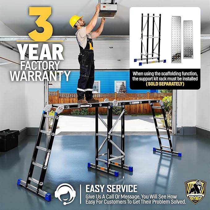 Bryner Step Folding Ladder 19.6ft Multi-Purpose Aluminium Extension Ladders, 7 in 1 Folding Adjustable Telescoping Step Ladder 330lbs