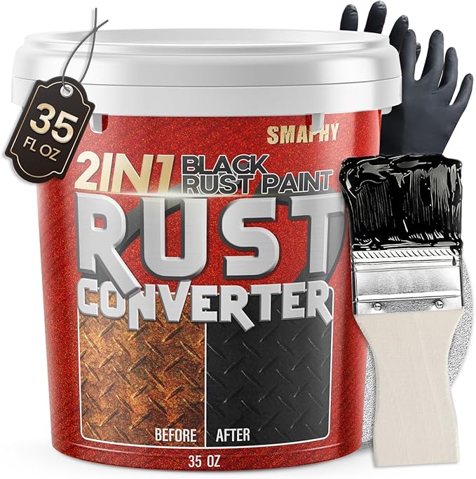 2 in 1 Rust Converter Paint & Metal Primer (Black), 35 oz Anti Rust Paint, Ultra Heat-Stable Car Rust Encapsulator Paint for Automotive, Truck Frame, Trailer, Chassis, Mort, Long-Lasting Rust Inhibitor & Frame Rust Paint with Protection, Permanently St...