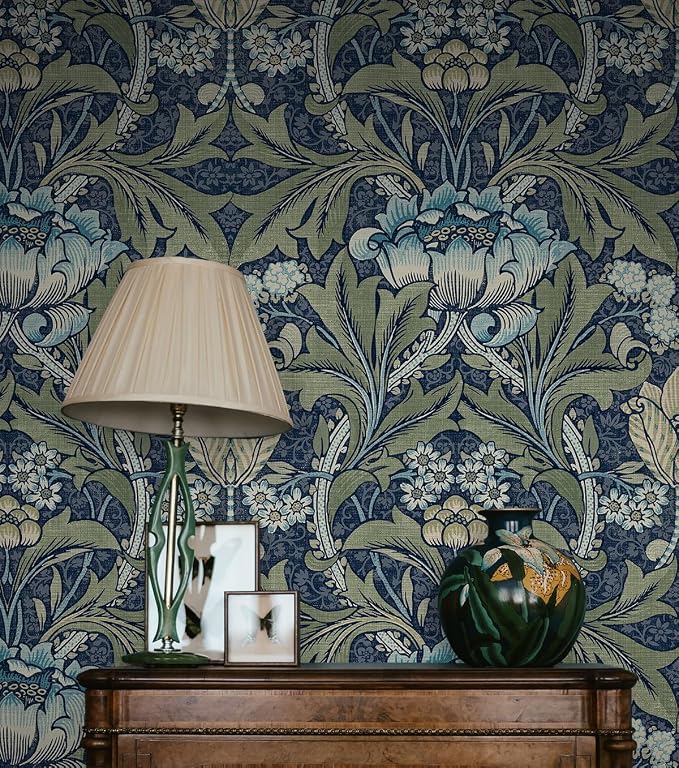 NextWall Acanthus Floral Peel and Stick Wallpaper (Denim & Sage)