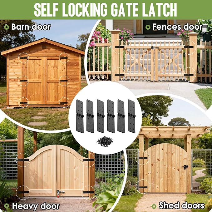 Heavy Duty Gate Hinges,270° Solid Double Layer Folding Butt Hinges with Electroplating for Heavy Plywood, Backyard Wood Gates and Fence(6 Pack)
