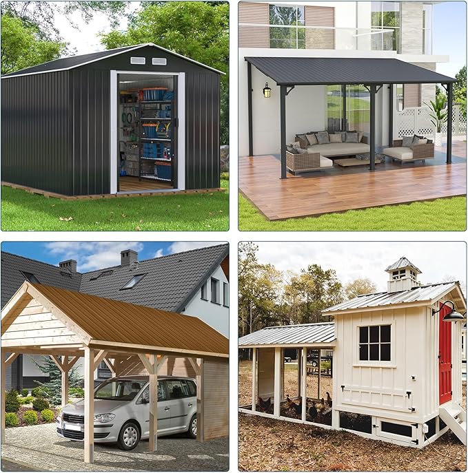 GarveeLife 20Pcs Metal Roofing Panels for Carport, Heavy Duty Metal Carport Kits, Galvanized Steel Corrugated Panels, for Patio Outdoor Garden, 42.52 in x 16.8 in