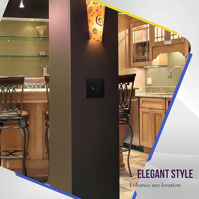ENERLITES Combination Toggle Light Switch/Decorator Light Switch Plate, Double Switch Wall Plate, Standard Size 2-Gang 4.68" x 4.73", Polycarbonate Thermoplastic, Gloss Finish, SI881131-BK, Black