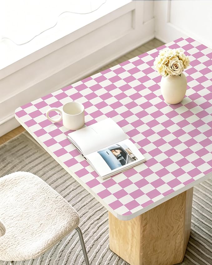 Yasinet Pink Peel and Stick Wallpaper Checkered Wallpaper Modern Pink and White Checkerboard Contact Paper Girl Bedroom Removable Self Adhesive Wall Paper Waterproof for Bathroom Vinyl 17.3" × 78.7“
