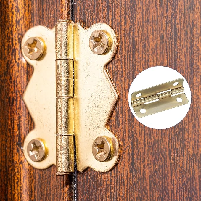 MECCANIXITY Small Butt Hinges 1-1/2 Inch Mini Jewelry Box Hinge with Screw for Jewelry Wooden Boxes Cabinet Drawer Doors Gate (Gold Tone, Pack of 12)