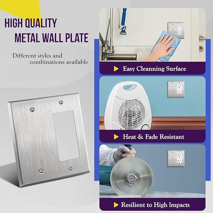 ENERLITES Combination Blank Device or Decorator Switch Metal Wall Plate, Corrosive Resistant, Size 2-Gang 4.50" x 4.57", 770131, 430 Stainless Steel, UL Listed, Silver