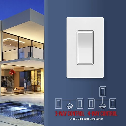 ENERLITES 4-Way Decorator Light Switch, Four Way Rocker Switch, Gloss Finish, Ground Wire Lead Attached, Residential/Commercial Grade, 15A 120V/277V, UL Listed, 94150-W-5PCS, White, 5 Pack