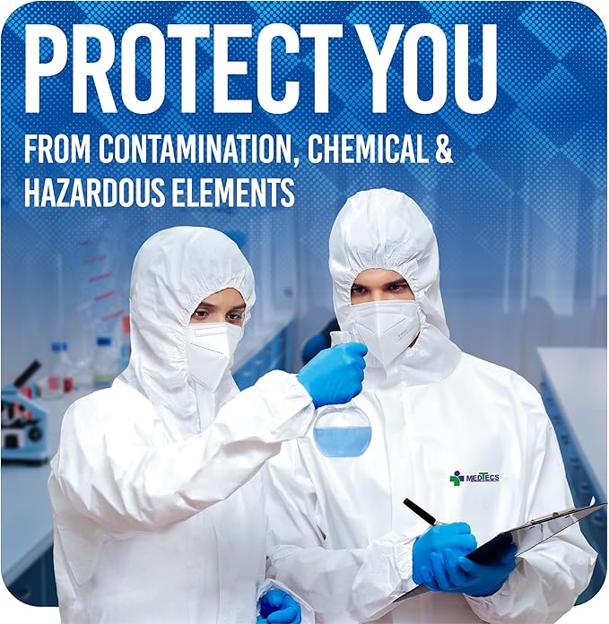 Medtecs Hazmat Suits - 6 Sizes Options - Disposable Coveralls Suit, Medical Protective Coverall PPE Hazmat Suits