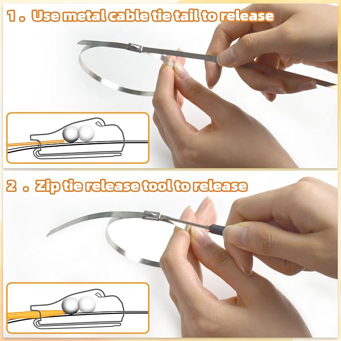 Stainless Steel Cable Tie Gun, 300PCS 304 Metal Zip Ties Heavy Duty Outdoor, 200LBS Tensile Strength & UV Resistant for Vehicles Exhaust Wrap Wire Fence Chicken Coop