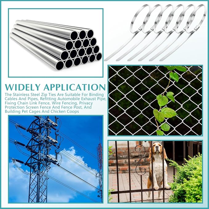 LEIFIDE 500 Pcs Metal Zip Ties 304 Stainless Steel Zip Ties Heavy Duty Self Locking 220 Pound Tensile Strength Cable Suitable for Exhaust Wrapping Fence Outdoor Workshop Canopy(3.9 Inch)