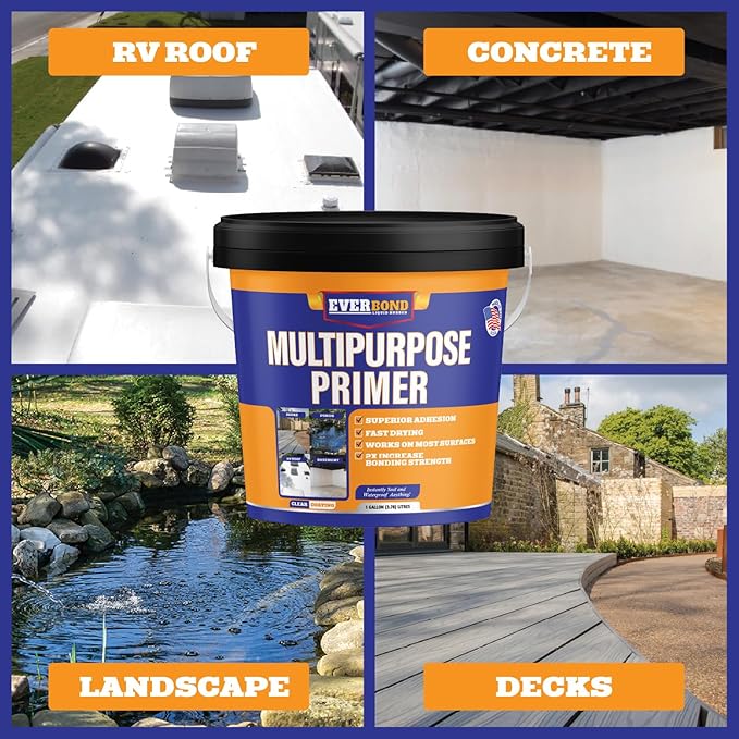 Everbond Multipurpose Primer - Primer for Roof Coatings - Use on EPDM Rubber, Wood, Fiberglass, Concrete, and Metal Surfaces - Easy to Apply on RVs, Campers, and Trailers - 4.75 Gallons