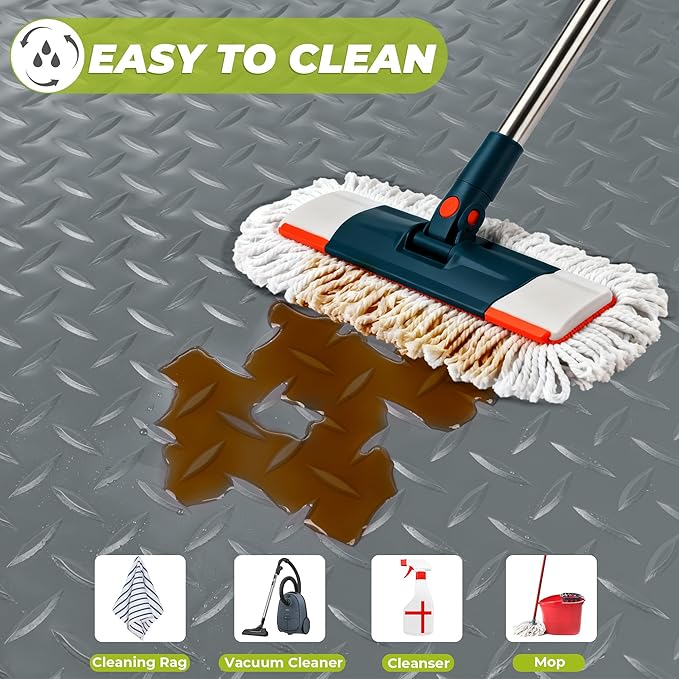 5x8 FT Garage Floor Mat, Thickened Garage Mats Flooring Roll for Under Car, Non Slip Diamond Plate PVC Floor Protector Mat for Garage, Warehouse, Gyms, Trailer