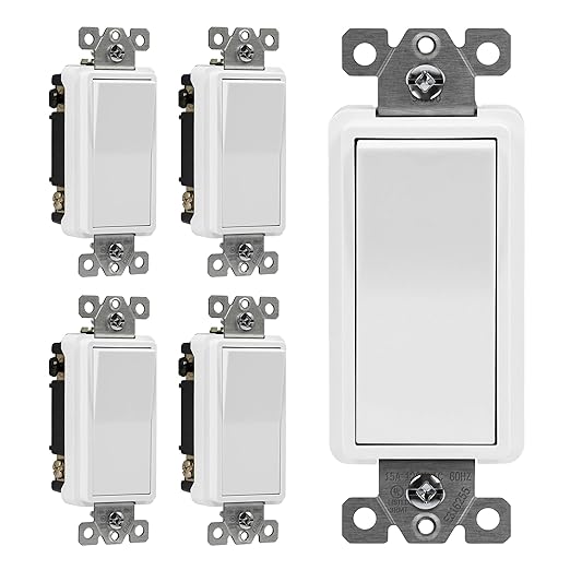 ENERLITES 4-Way Decorator Light Switch, Four Way Rocker Switch, Gloss Finish, Ground Wire Lead Attached, Residential/Commercial Grade, 15A 120V/277V, UL Listed, 94150-W-5PCS, White, 5 Pack