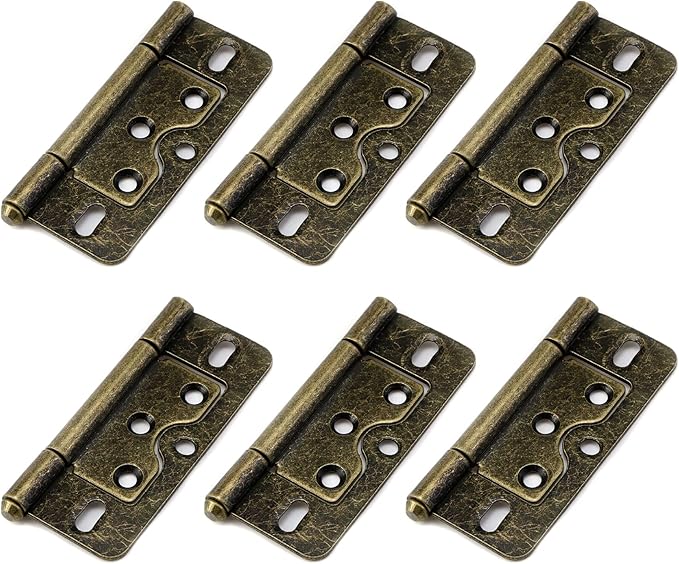 Wealrit 6 pcs Bronze Non-Mortise Hinges Door Hinges 3 Inch Length Heavy Duty Door Hinges Bifold Butt Hinges with Screws