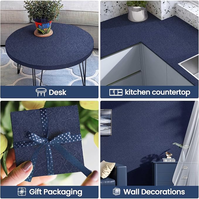 Dark Blue Peel and Stick Wallpaper Roll - Removable Waterproof Self Adhesive Contact Paper - Silk Boys Wall Covering Poster Board - Kitchen Countertop Vinyl Wrap for Bathroom Cabinet 11.8x78.7