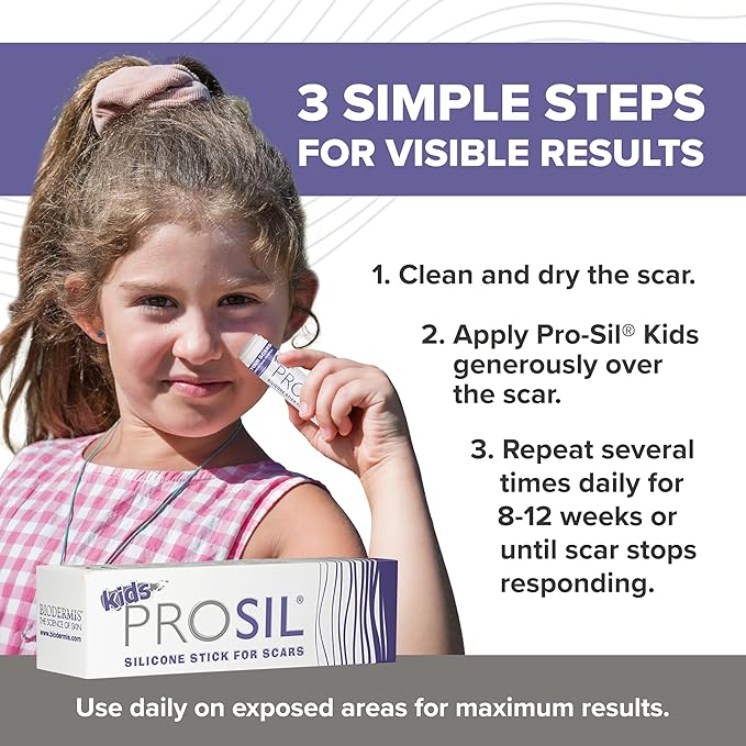 Pro-SIL Kids 4.25g – Mess-Free, Glide-On Silicone Stick for Kids – Hypoallergenic, Non-Toxic Silicone Formula – Pocket-Sized Scar Treatment for On-the-Go Use – Ideal for Exposed Scars on Face & Body
