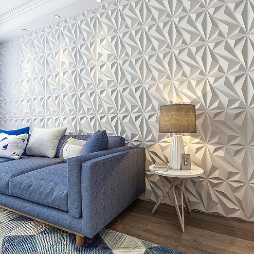 Art3dwallpanels 33 Pack 3D Wall Panels Diamond, White, 12''x12'' | PVC Accent Wall Panels for Interior Wall Decor, Living Room Lobby Bedroom Hotel Office, Cover 32.Sq.Ft