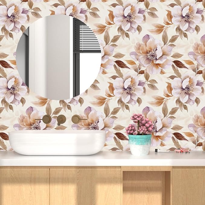Light Flower Peel and Stick Contact Paper 17.5" × 118", Purple | Self Adhesive/Removable/Waterproof/Thick Vinyl Contact Paper for Bathroom Bedroom Shelf Cabinet Drawer,Prepasted,Easy Peel