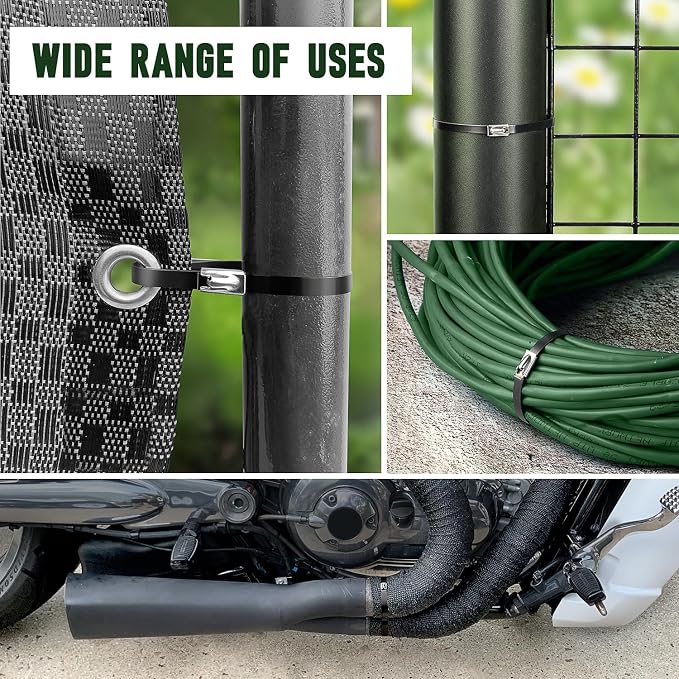 Professional Stainless Steel Cable Tie Gun & 200 Ties for Fence Repair & Vehicle Exhaust - Heavy Duty 304 Metal Zip Ties (11.8 Inch) UV-Resistant with Flush-Cut Technology