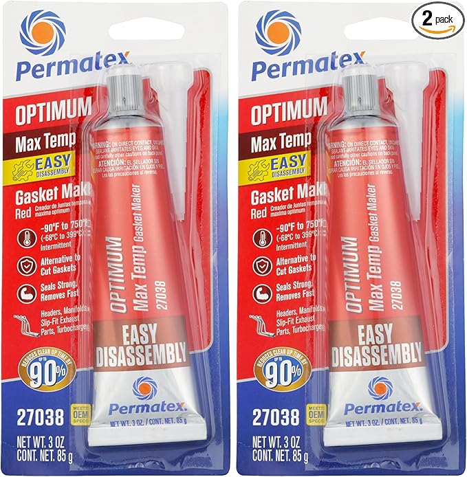 Permatex 27038 Optimum Red High Temperature Gasket Maker, 3 oz (Pack of 2)