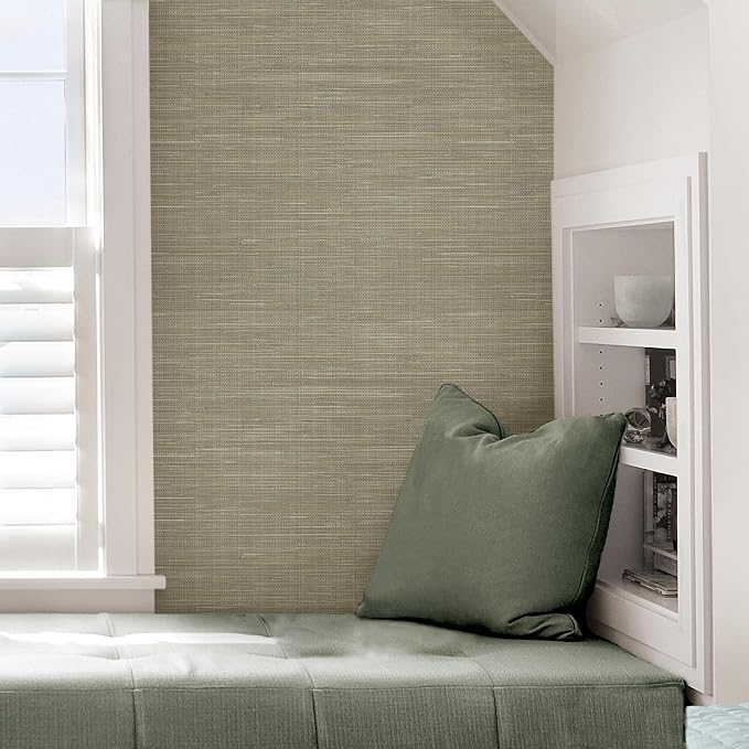 NuWallpaper Neutral Grasscloth Peel and Stick Wallpaper, Textured Removable Wallpaper, Renter-Friendly, 20.5 in x 18 ft